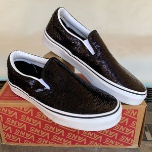 Vans Slip-On Sequin Sneakers in Black & White